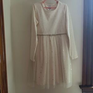 Hanna Andersson Cream Sparkle Kids Dress Sz 8
